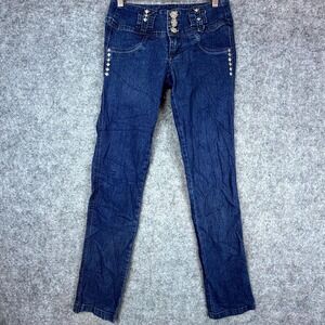 Top Blue Skinny Jeans Women 5 Denim Y2K Slim Straight Studded Back Pocketless